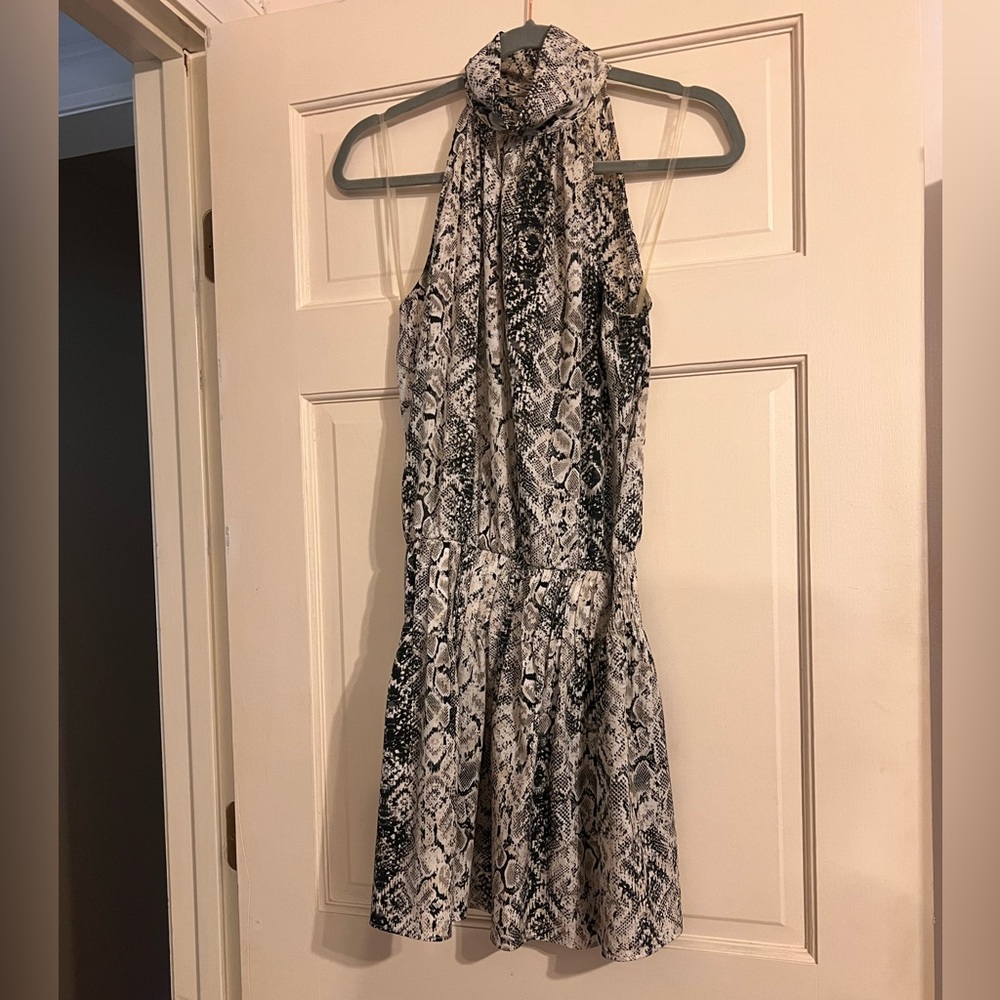 Vestique Black and Gray Snake Print Mini Dress